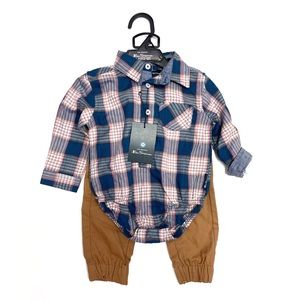 Ben Sherman • plaid onesie and utility pants Outfit • 6-9 months